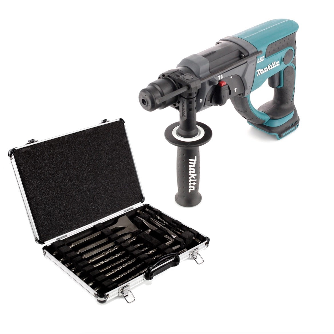 Makita DHR 202 Z 18 V Li-Ion Marteau combiné sans fil Solo avec SDS Plus + D-42444 SDS-Plus Jeu de forets-burineurs 17 pièces en coffret aluminium