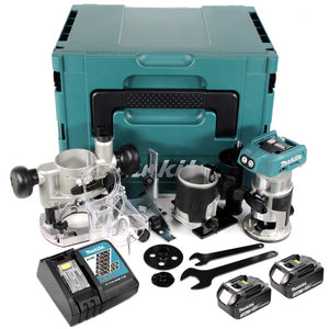 Makita DRT 50 RF1J X2 Aflleureuse multifonctions sans fil, sans balai, 18 V Li-Ion - avec module de fraisage + 2x Batteries 3.0 + Chargeur + Makpac