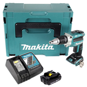 Makita DFS 250 RY1J Visseuse à cloison sèche sans fil 18 V Brushless + 1x Batterie 1,5 Ah + Chargeur + Makpac