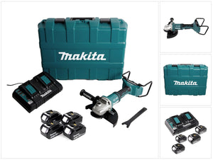 Makita DGA 900 PM4KX2 Meuleuse d'angle sans fil 36V ( 2x18V ) 230mm Brushless + 4x Batteries 4,0Ah + Chargeur double + Écrou de serrage rapide ''Ezynut'' + Coffret