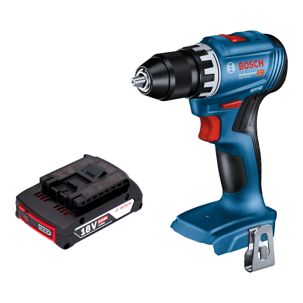 Bosch GSR 18V-45 Professional Perceuse-visseuse sans fil 18 V 45 Nm Brushless + 1x batterie 2,0 Ah - sans chargeur
