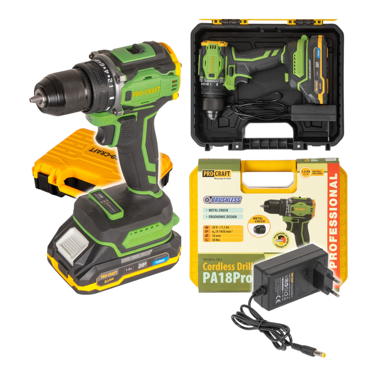 Procraft PA18Pro visseuse sans fil 20 V 30 Nm Brushless + 1x batterie 1,5 Ah + chargeur + coffret
