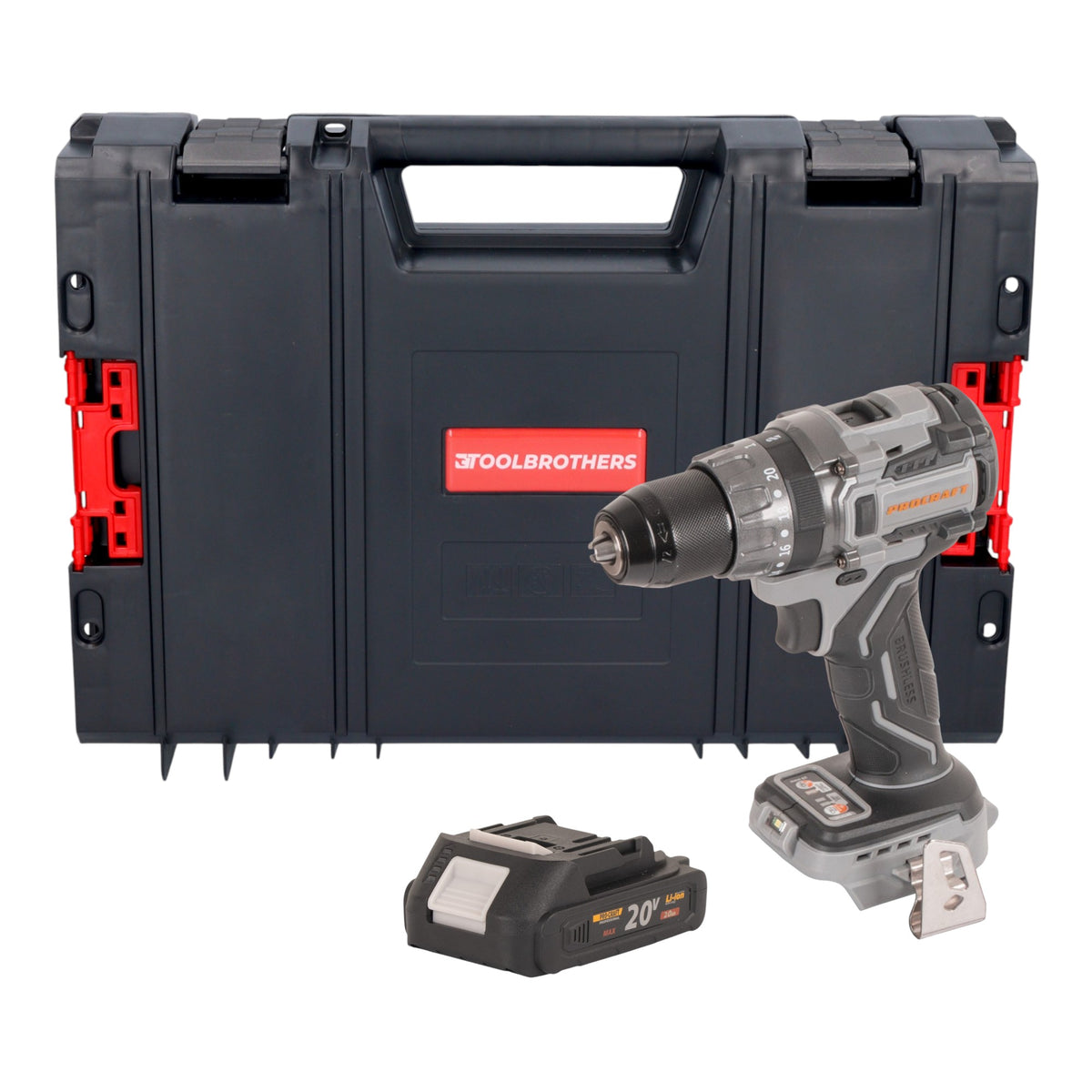 Procraft CD20Abb Perceuse-visseuse sans fil 20 V 85 Nm + 1x batterie 2,0 Ah + RHINO Toolcase - sans chargeur