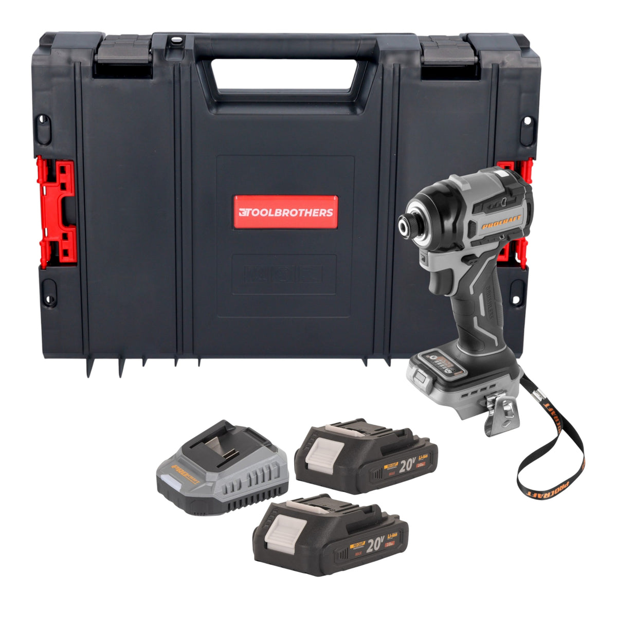 Procraft ID20Abb Clé à choc 20 V 180 Nm 1/4" + 2x batterie 2,0 Ah + chargeur + boîte à outils RHINO