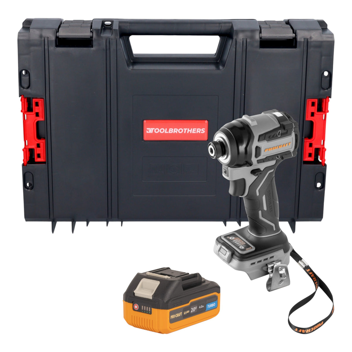Procraft ID20Abb Clé à choc sans fil 20 V 180 Nm 1/4" + 1x batterie 4,0 Ah + boîte à outils RHINO - sans chargeur