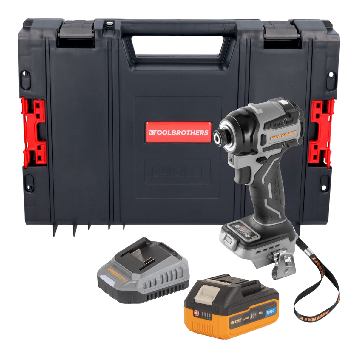 Procraft ID20Abb Clé à choc sans fil 20 V 180 Nm 1/4" + 1x batterie 4,0 Ah + chargeur + boîte à outils RHINO