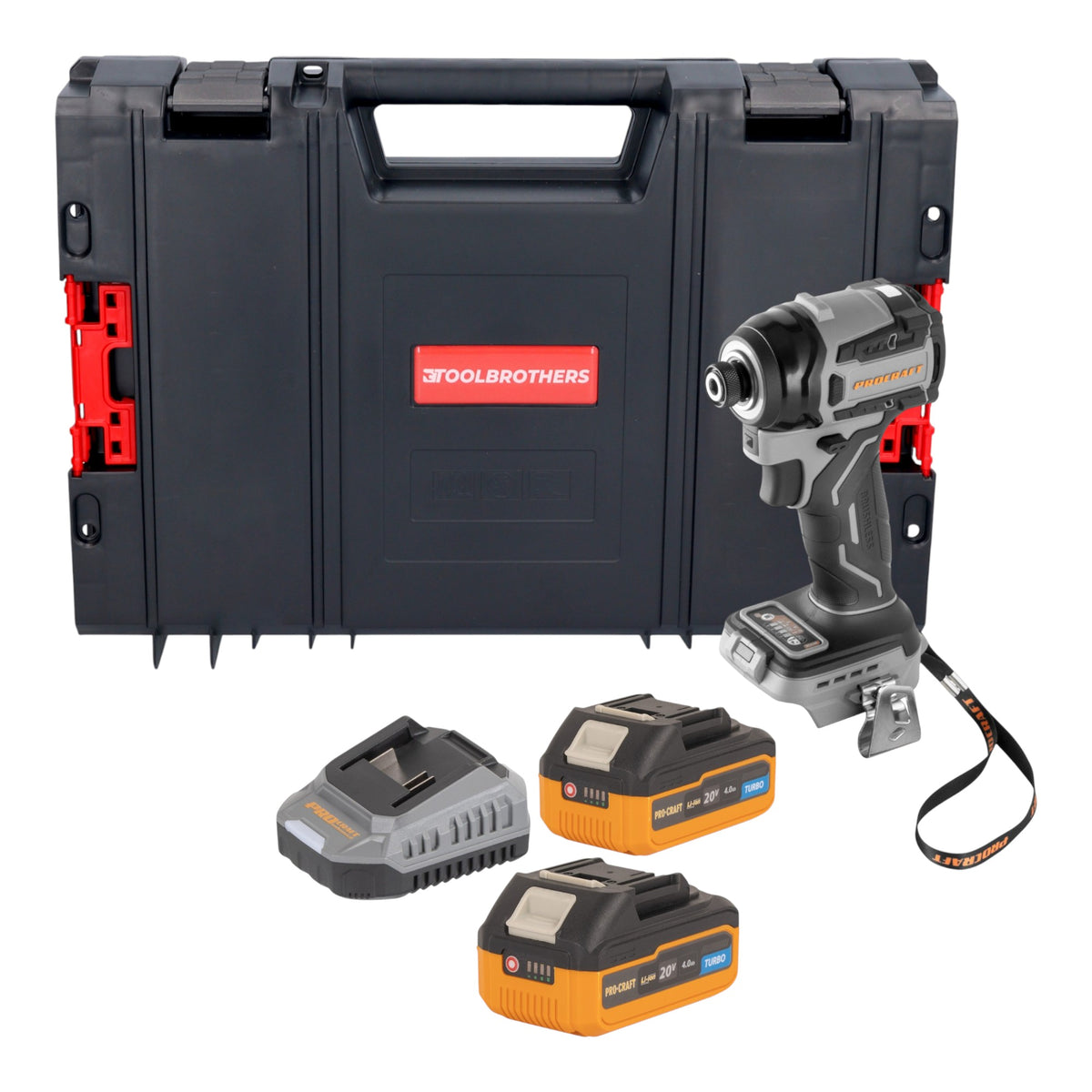 Procraft ID20Abb Clé à choc sans fil 20 V 180 Nm 1/4" + 2x batterie 4,0 Ah + chargeur + boîte à outils RHINO