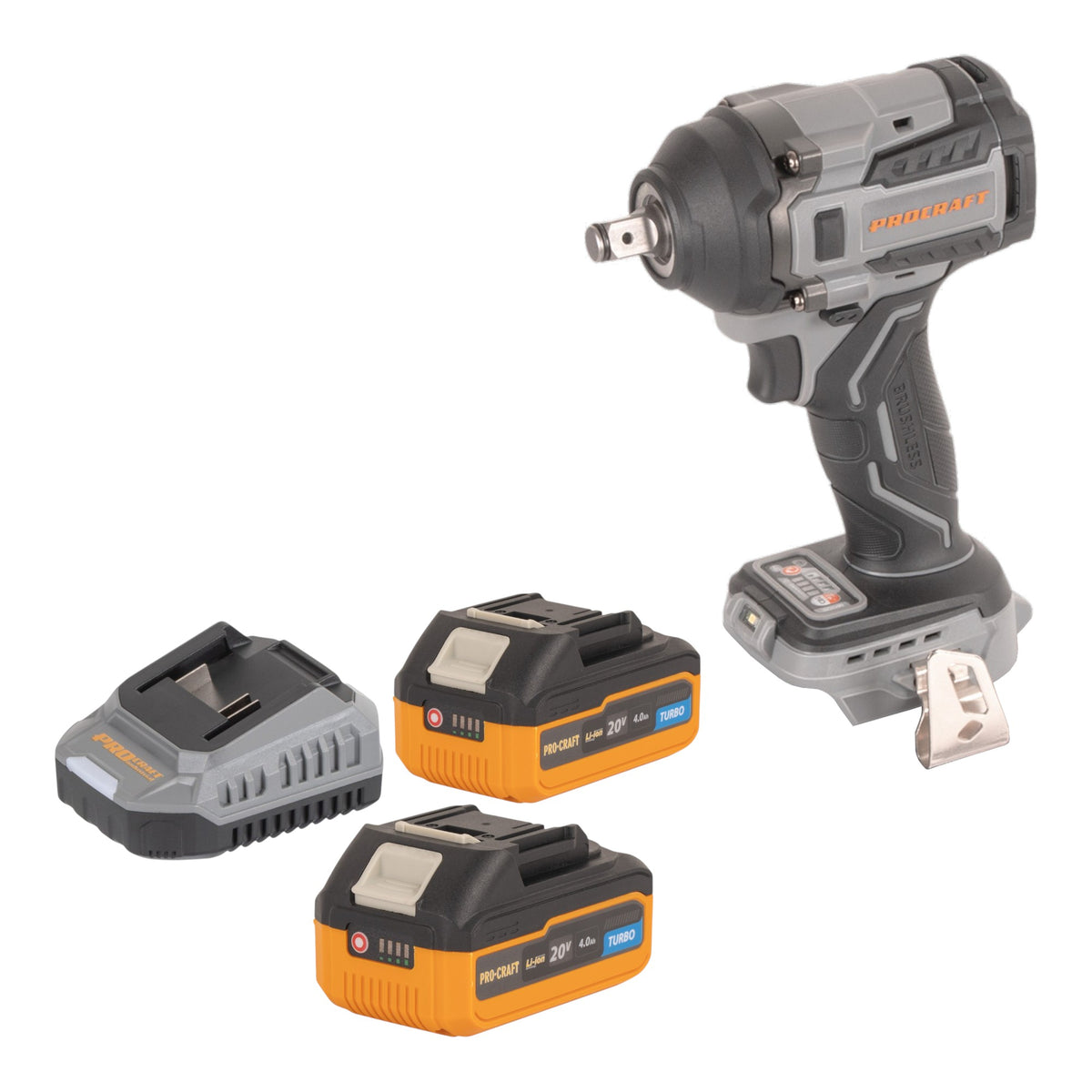 Procraft Industrial IW550Abb Clé à choc sans fil 20 V 550 Nm 1/2" + 2x batterie 4,0 Ah + chargeur