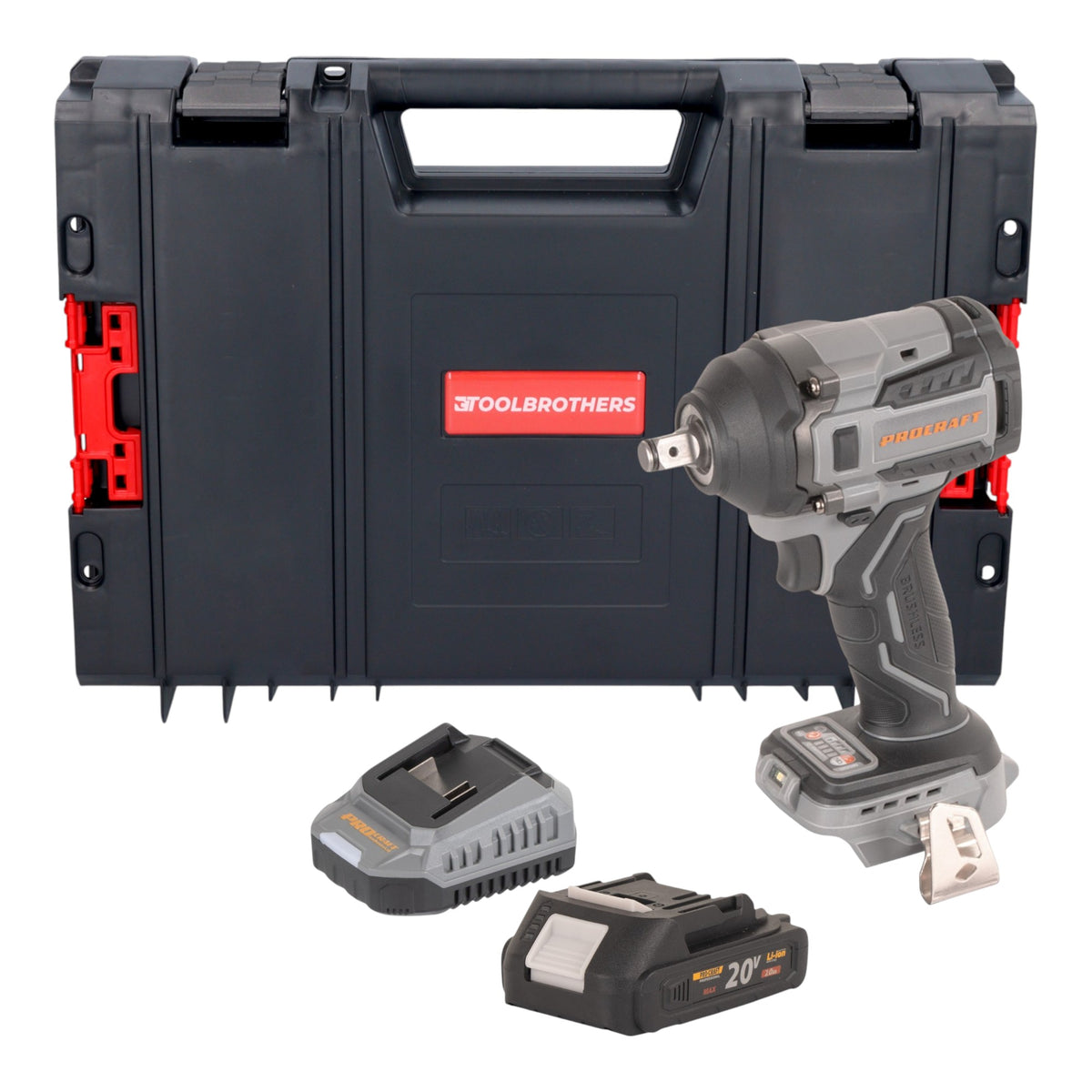 Procraft Industrial IW550Abb Clé à choc sans fil 20 V 550 Nm 1/2" + 1x batterie 2,0 Ah + chargeur + boîte à outils RHINO