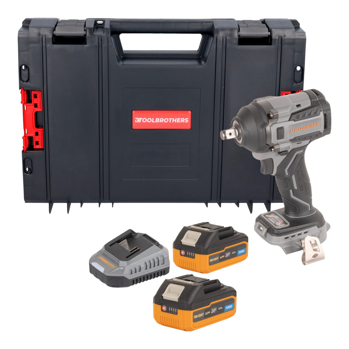 Procraft Industrial IW550Abb Clé à choc sans fil 20 V 550 Nm 1/2" + 2x batterie 4,0 Ah + chargeur + RHINO Toolcase