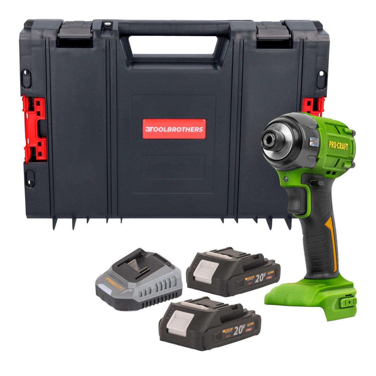 Procraft PS22bb Clé à choc sans fil 20 V 230 Nm 1/2" Brushless + 2x batterie 2,0 Ah + chargeur + boîte à outils RHINO