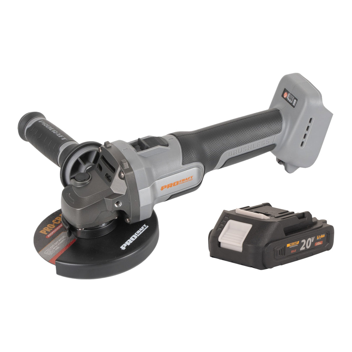 Procraft Industrial AG125Abb Meuleuse d'angle sans fil 20 V 125 mm Brushless + 1x batterie 2,0 Ah - sans chargeur