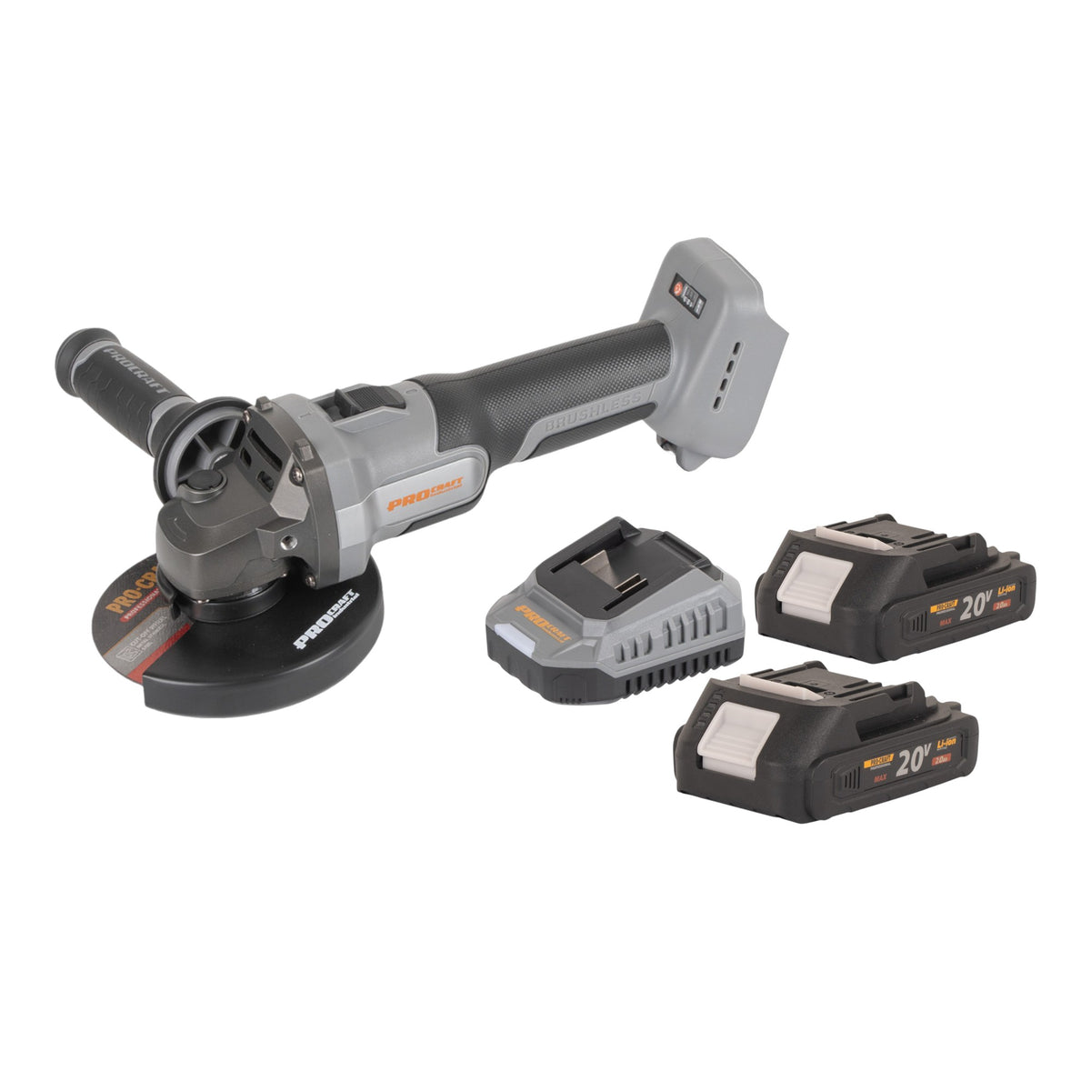 Procraft Industrial AG125Abb Meuleuse d'angle sans fil 20 V 125 mm Brushless + 2x batterie 2,0 Ah + chargeur