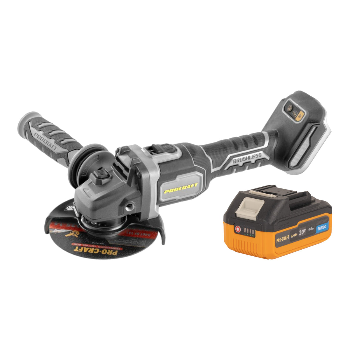 Procraft Industrial AG125Bbb Meuleuse d'angle sans fil 20 V 125 mm Brushless + 1x batterie 4,0 Ah - sans chargeur