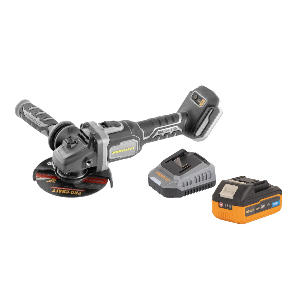 Procraft Industrial AG125Bbb Meuleuse d'angle sans fil 20 V 125 mm Brushless + 1x batterie 4,0 Ah + chargeur