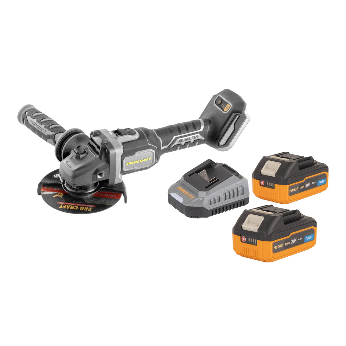 Procraft Industrial AG125Bbb Meuleuse d'angle sans fil 20 V 125 mm Brushless + 2x batterie 4,0 Ah + chargeur