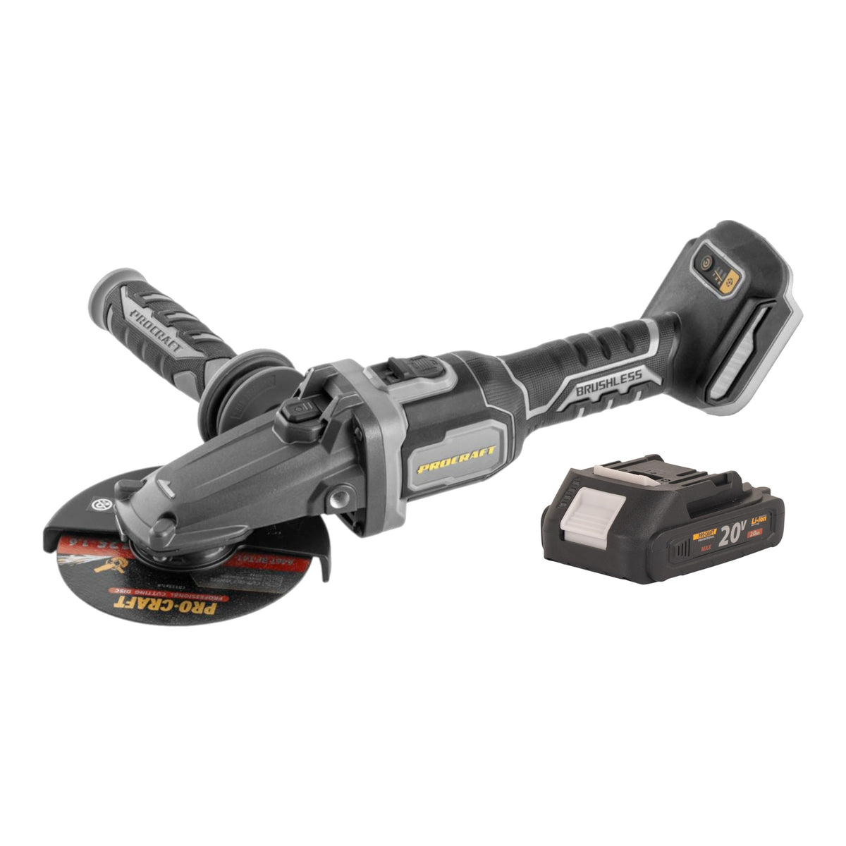 Procraft Industrial AG125Cbb Meuleuse d'angle sans fil à tête plate 20 V 125 mm Brushless + 1x batterie 2,0 Ah - sans chargeur