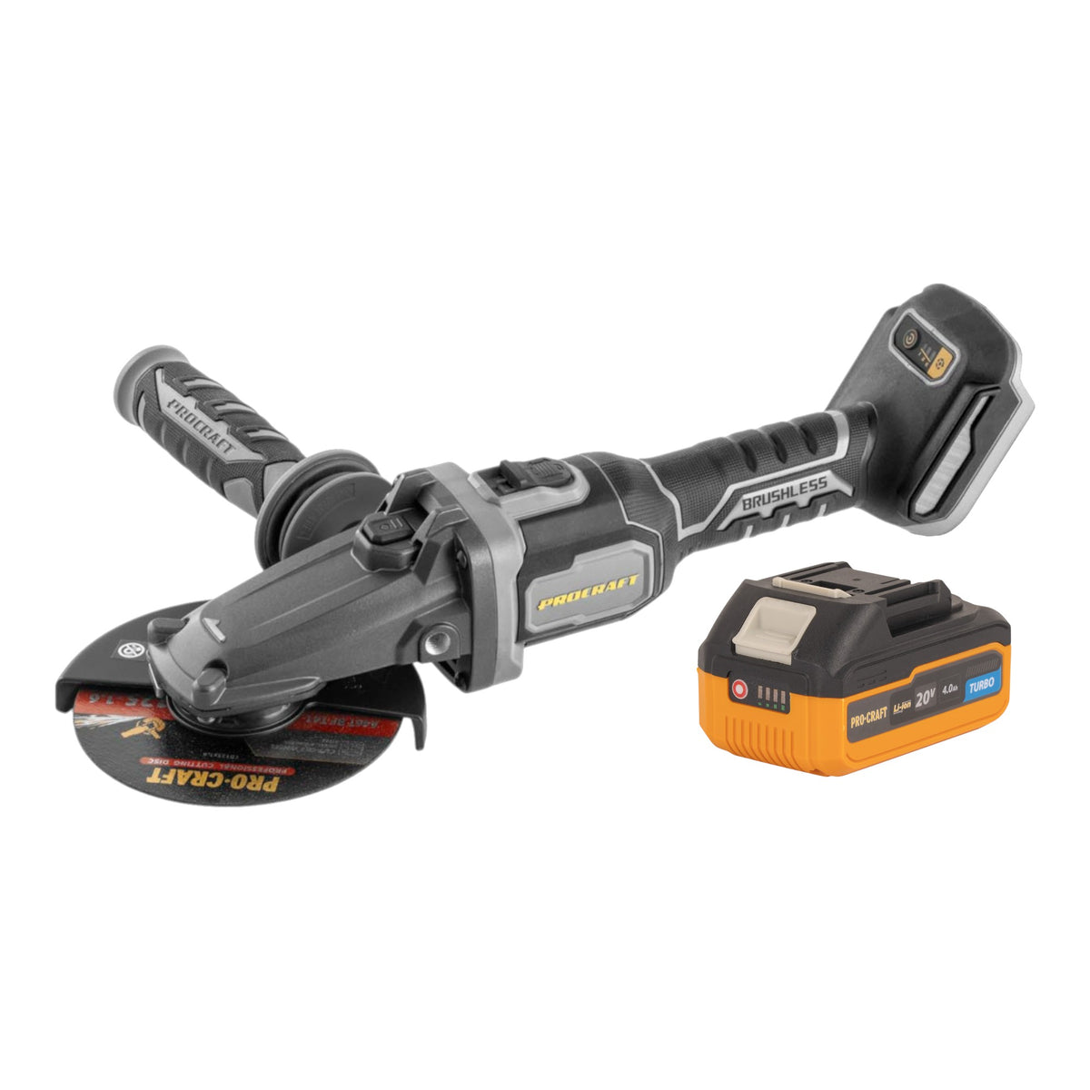 Procraft Industrial AG125Cbb Meuleuse d'angle sans fil à tête plate 20 V 125 mm Brushless + 1x batterie 4,0 Ah - sans chargeur