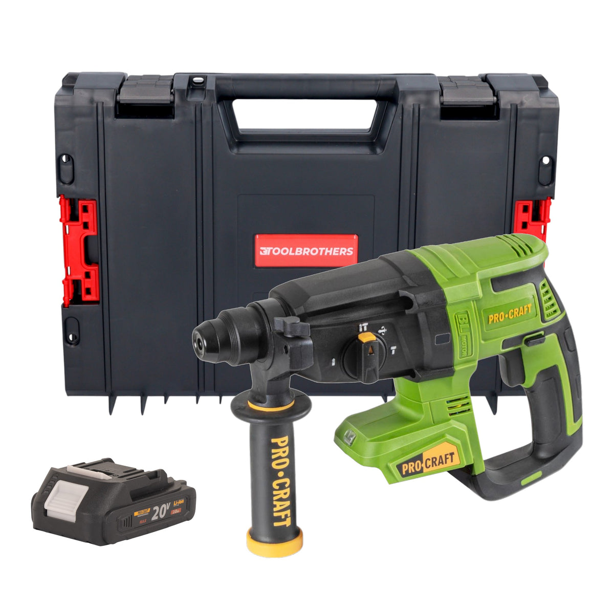 Procraft PHA40bb Marteau perforateur sans fil 20 V 2,6 J SDS plus Brushless + 1x batterie 2,0 Ah + RHINO Toolcase - sans chargeur
