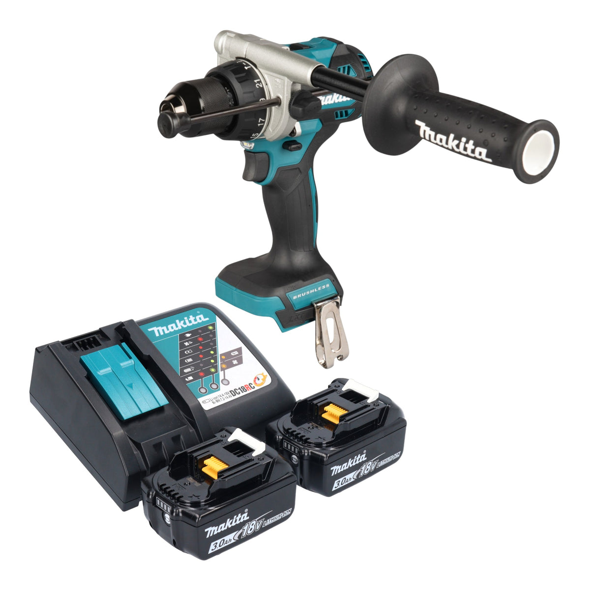 Makita DHP 492 RF perceuse-visseuse à percussion sans fil 18 V 141 Nm Brushless + 2x batterie 3,0 Ah + chargeur