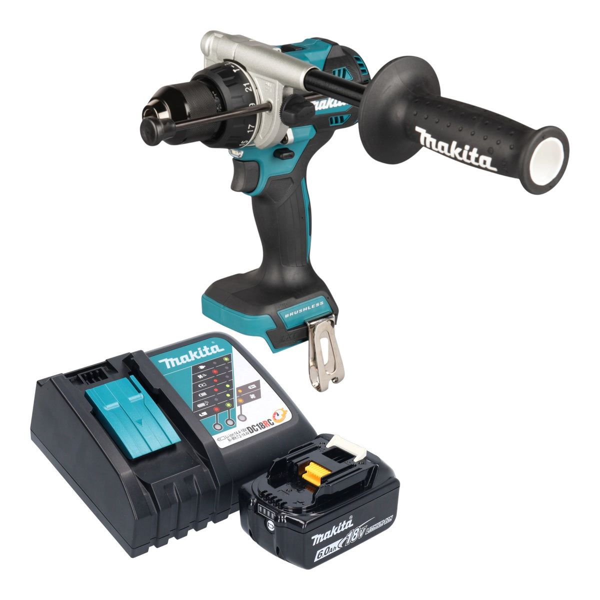 Makita DHP 492 RG1 Perceuse-visseuse à percussion sans fil 18 V 141 Nm Brushless + 1x batterie 6,0 Ah + chargeur