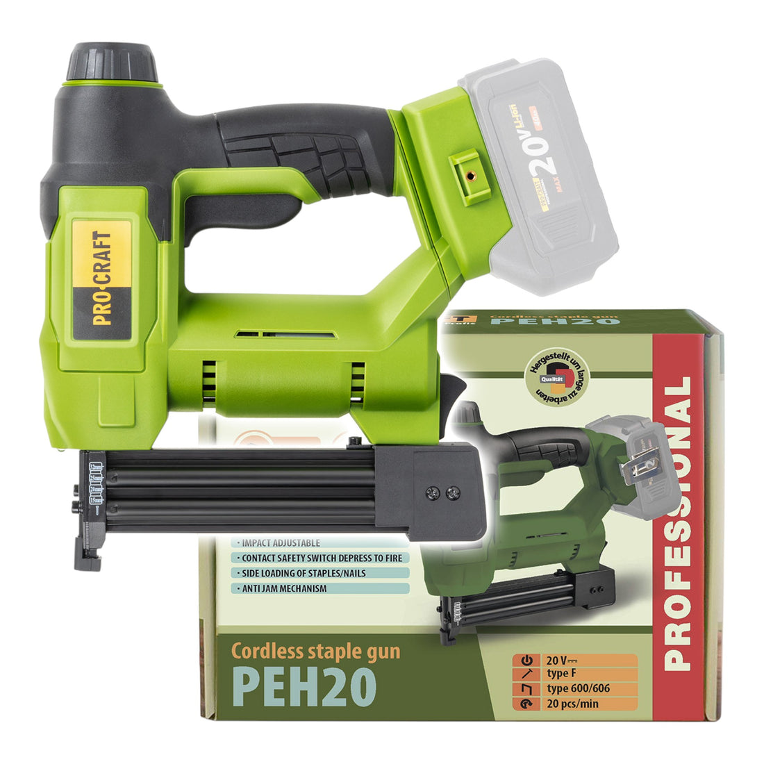 Procraft PEH20 Agrafeuse sans fil 20 V 15 - 32 mm Solo - sans batterie, sans chargeur