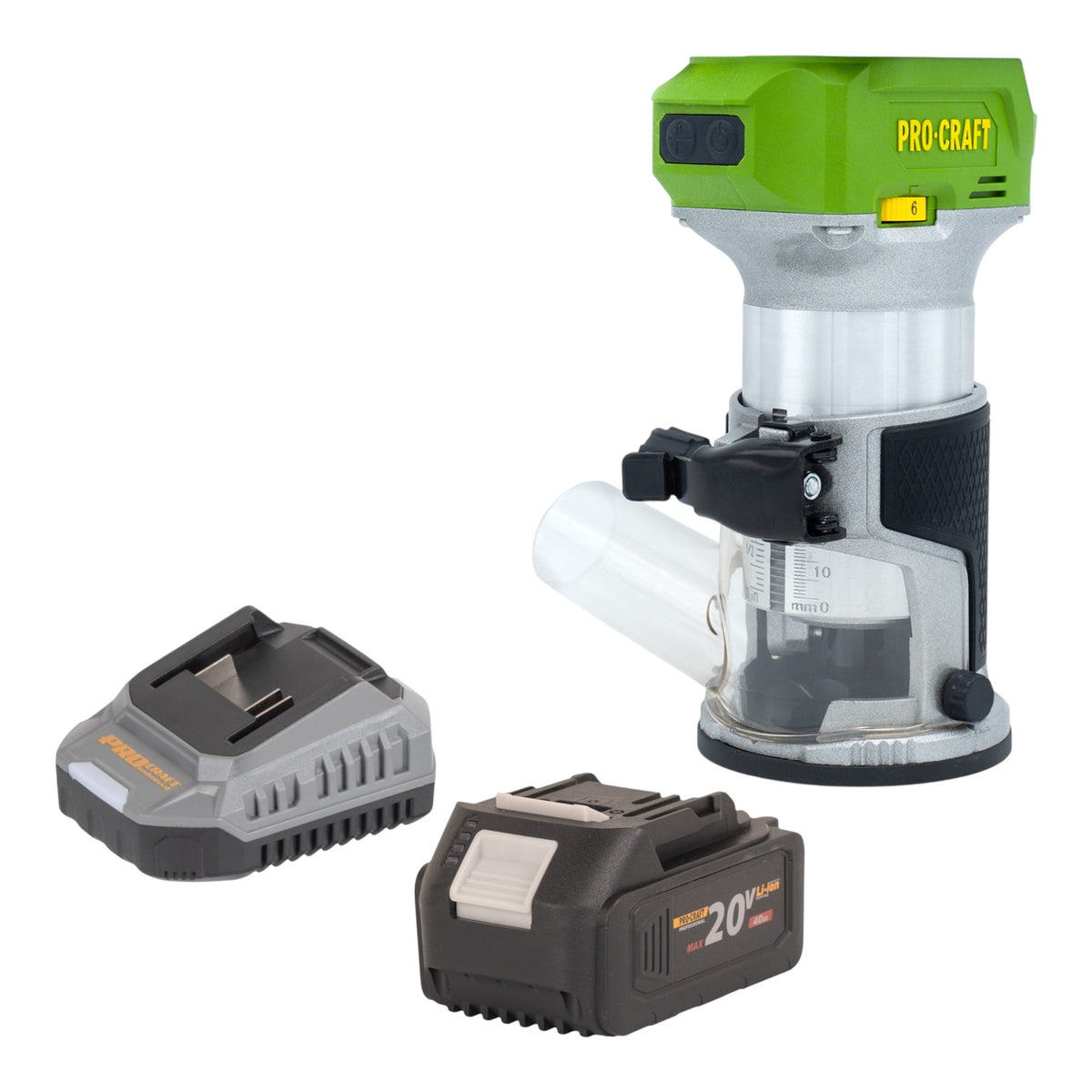 Procraft POB24bb Fraiseuse multifonctionnelle sans fil 20 V 6 / 8 mm Brushless + 1x batterie 4,0 Ah + chargeur