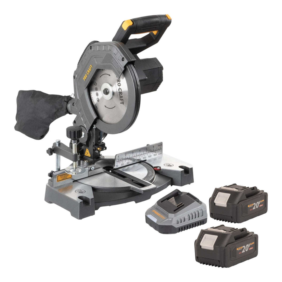 Procraft PGS20bb Scie à onglets sans fil 20 V 210 mm Brushless + 2x batterie 4,0 Ah + chargeur