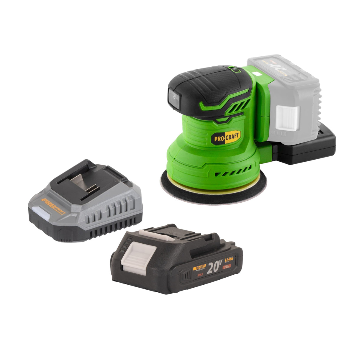 Procraft PX20BLbb Ponceuse excentrique sans fil 20 V 125 mm Brushless + 1x batterie 2,0 Ah + chargeur