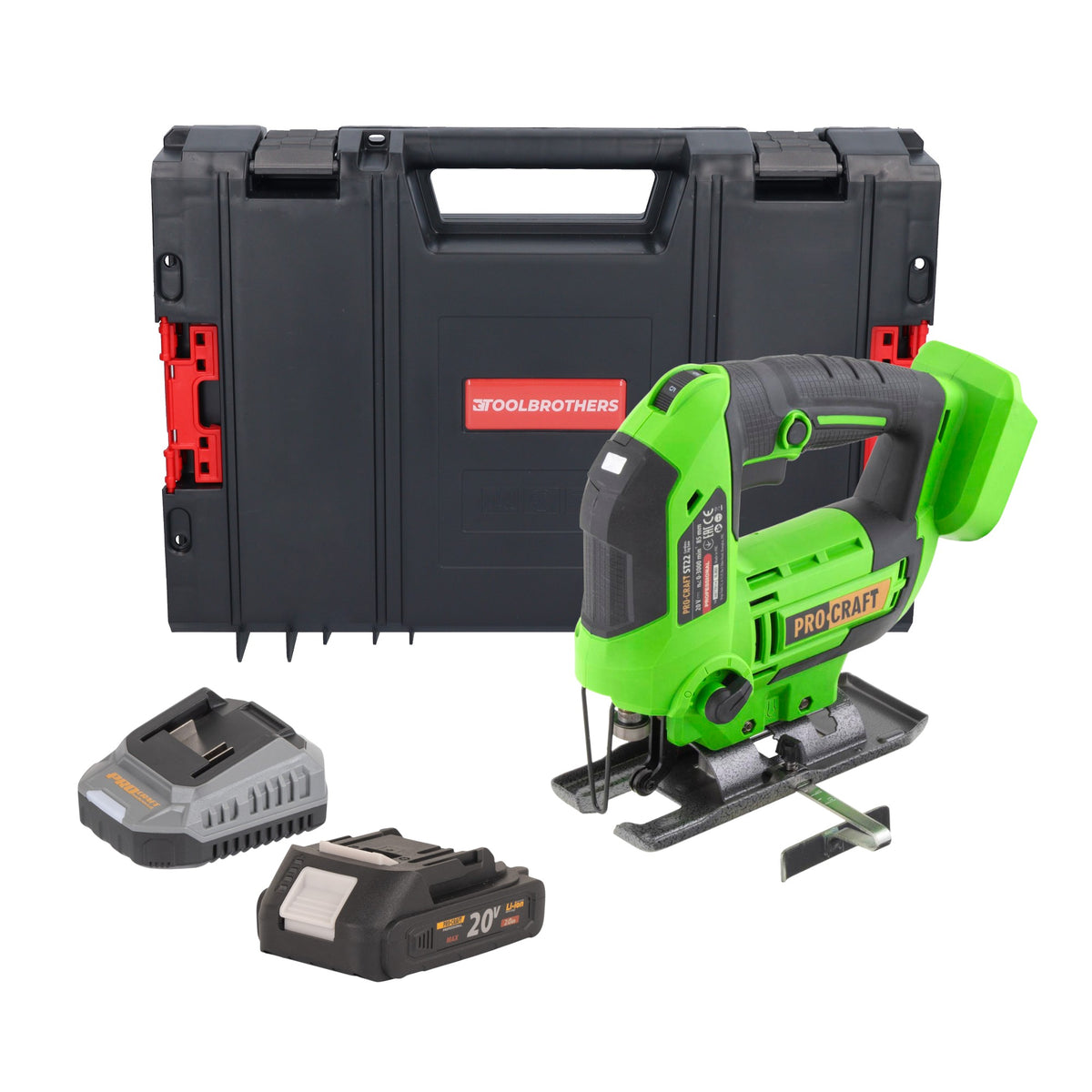 Procraft ST22 Scie sauteuse sans fil 20 V 80 mm Brushless + 1x batterie 2,0 Ah + chargeur + boîte à outils RHINO