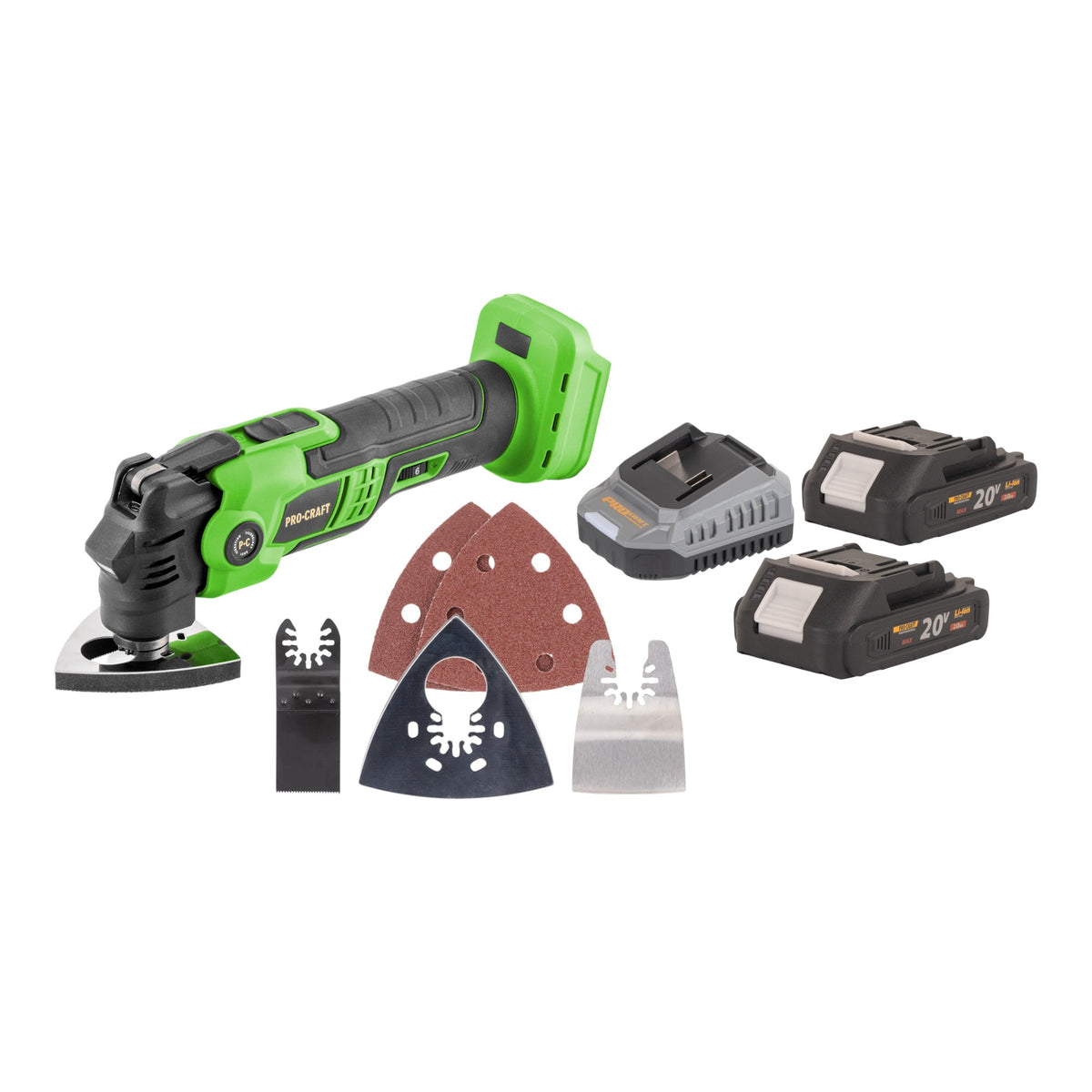 Procraft PMT22bb Outil multifonctions sans fil 20 V Brushless + 2x batterie 2,0 Ah + chargeur