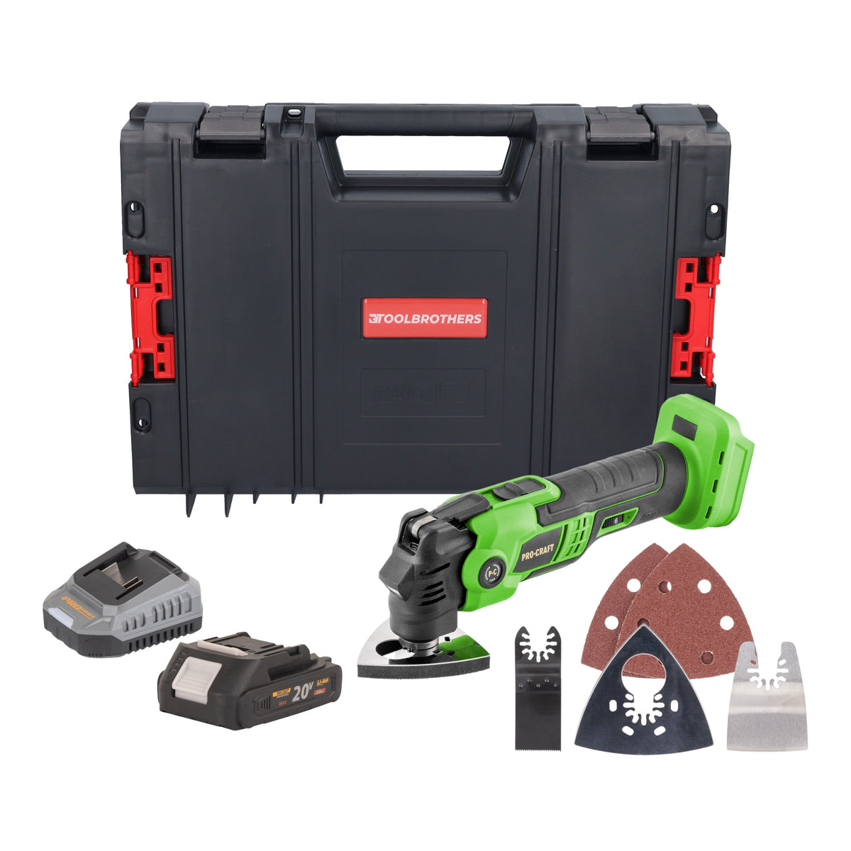 Procraft PMT22bb Outil multifonctionnel sans fil 20 V Brushless + 1x batterie 2,0 Ah + chargeur + boîte à outils RHINO