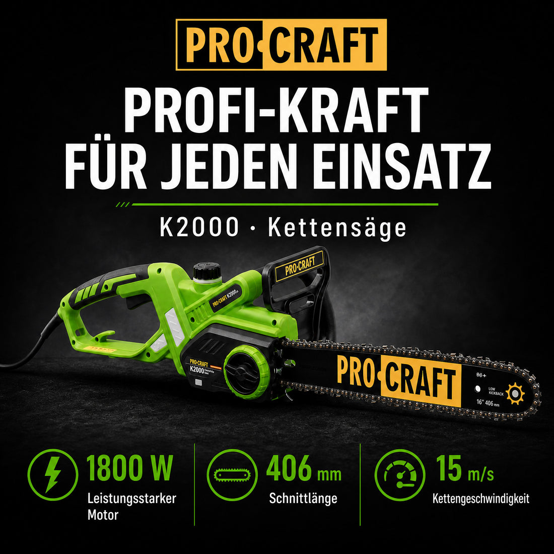 Procraft K2000 tronçonneuse 1800 watts 406 mm longueur de coupe