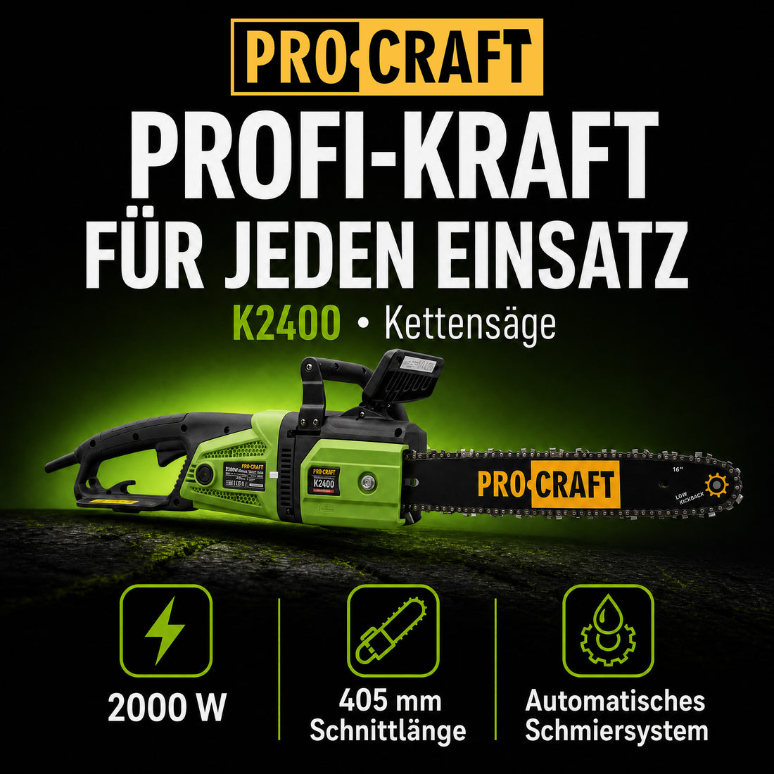Procraft K2400 tronçonneuse 2000 watts 405 mm longueur de coupe