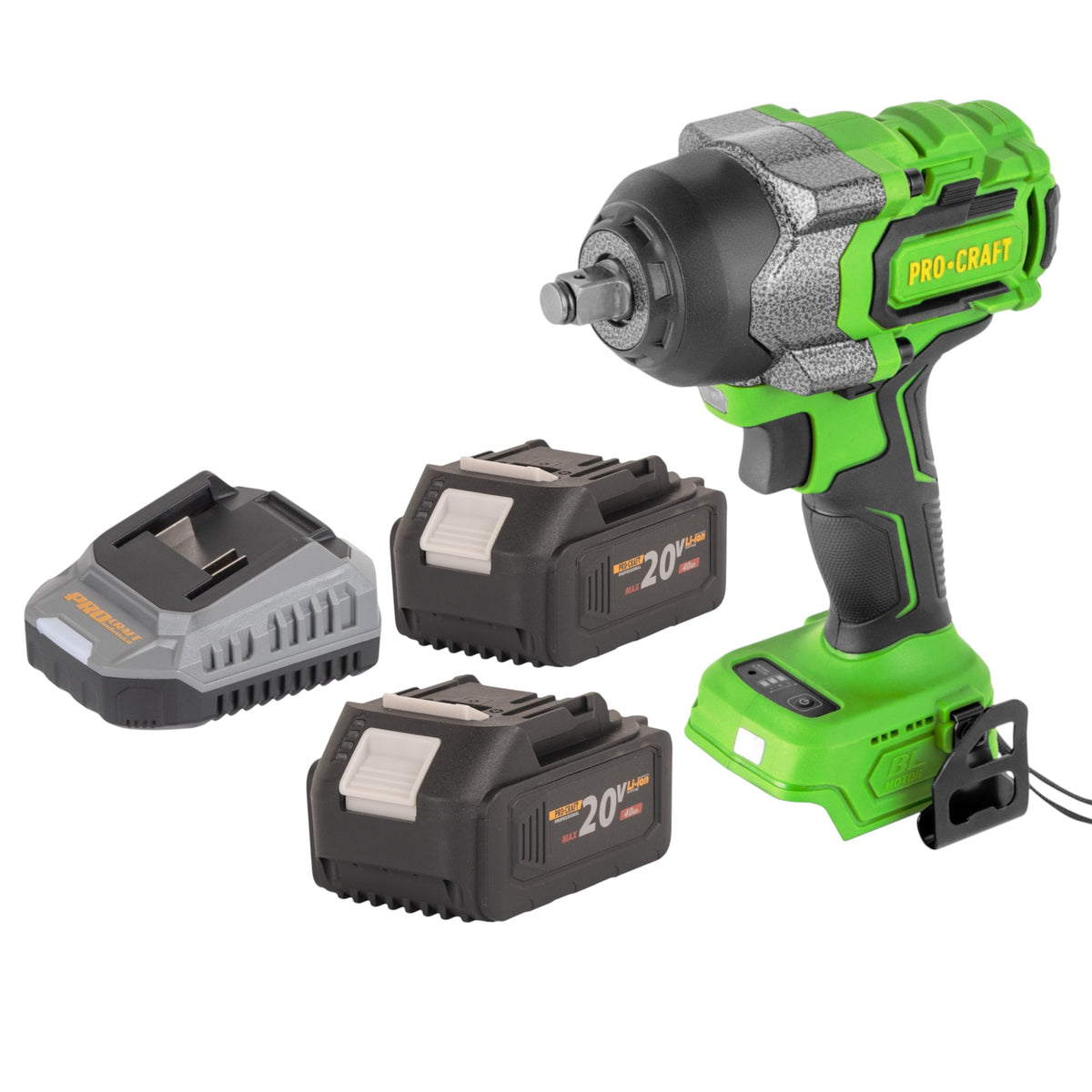 Procraft PWA36bb Clé à choc sans fil 20 V 850 Nm 1/2" Brushless + 2x batterie 4,0 Ah + chargeur