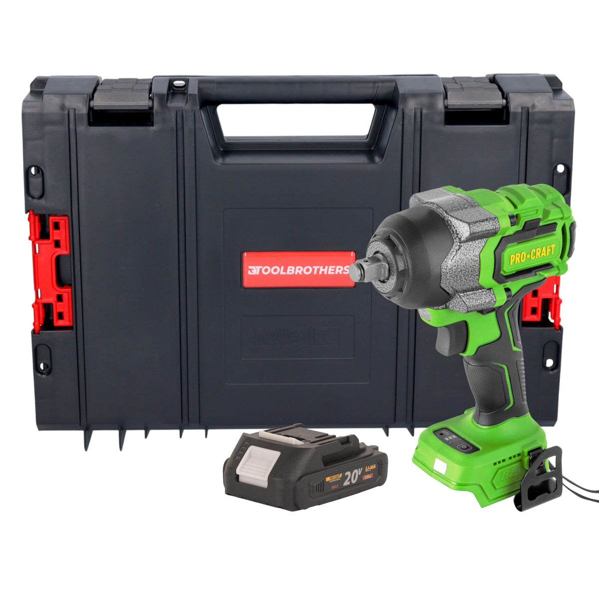 Procraft PWA36bb Clé à choc sans fil 20 V 850 Nm 1/2" Brushless + 1x batterie 2,0 Ah + RHINO Toolcase - sans chargeur