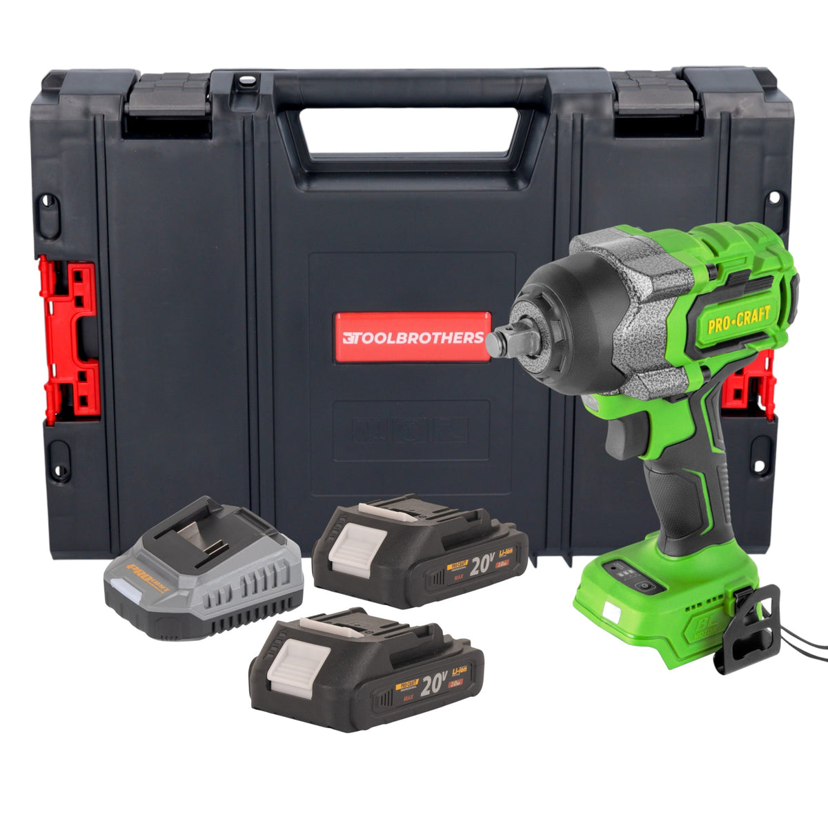 Procraft PWA36bb Clé à choc sans fil 20 V 850 Nm 1/2" Brushless + 2x batterie 2,0 Ah + chargeur + RHINO Toolcase