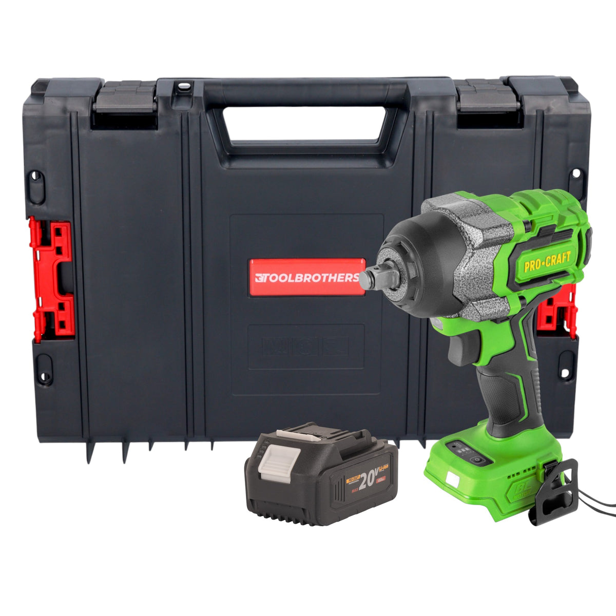 Procraft PWA36bb Clé à choc sans fil 20 V 850 Nm 1/2" Brushless + 1x batterie 4,0 Ah + RHINO Toolcase - sans chargeur