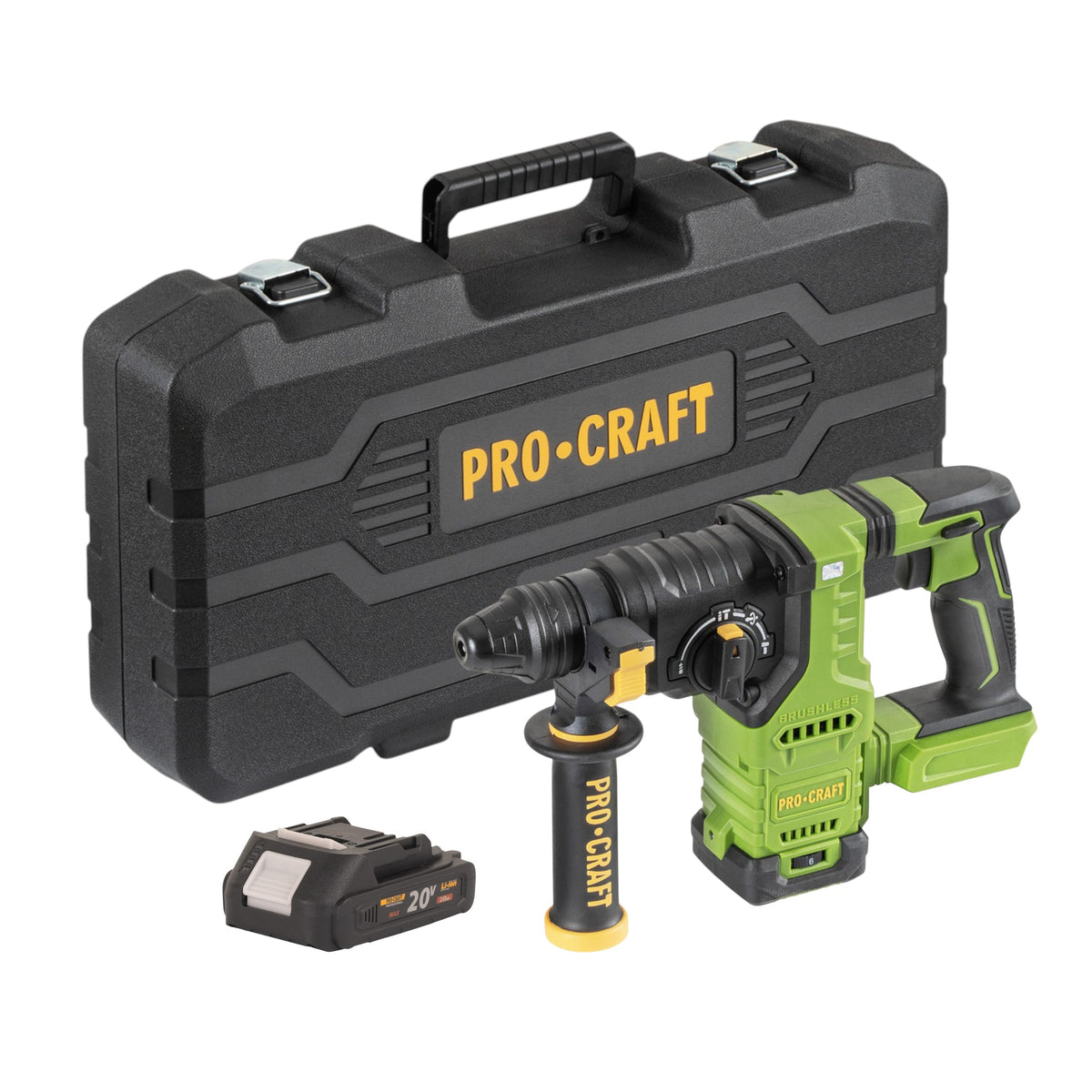 Procraft PHA30-bb-c Marteau perforateur sans fil 20 V 2,8 J SDS plus Brushless + 1x batterie 2,0 Ah + coffret - sans chargeur