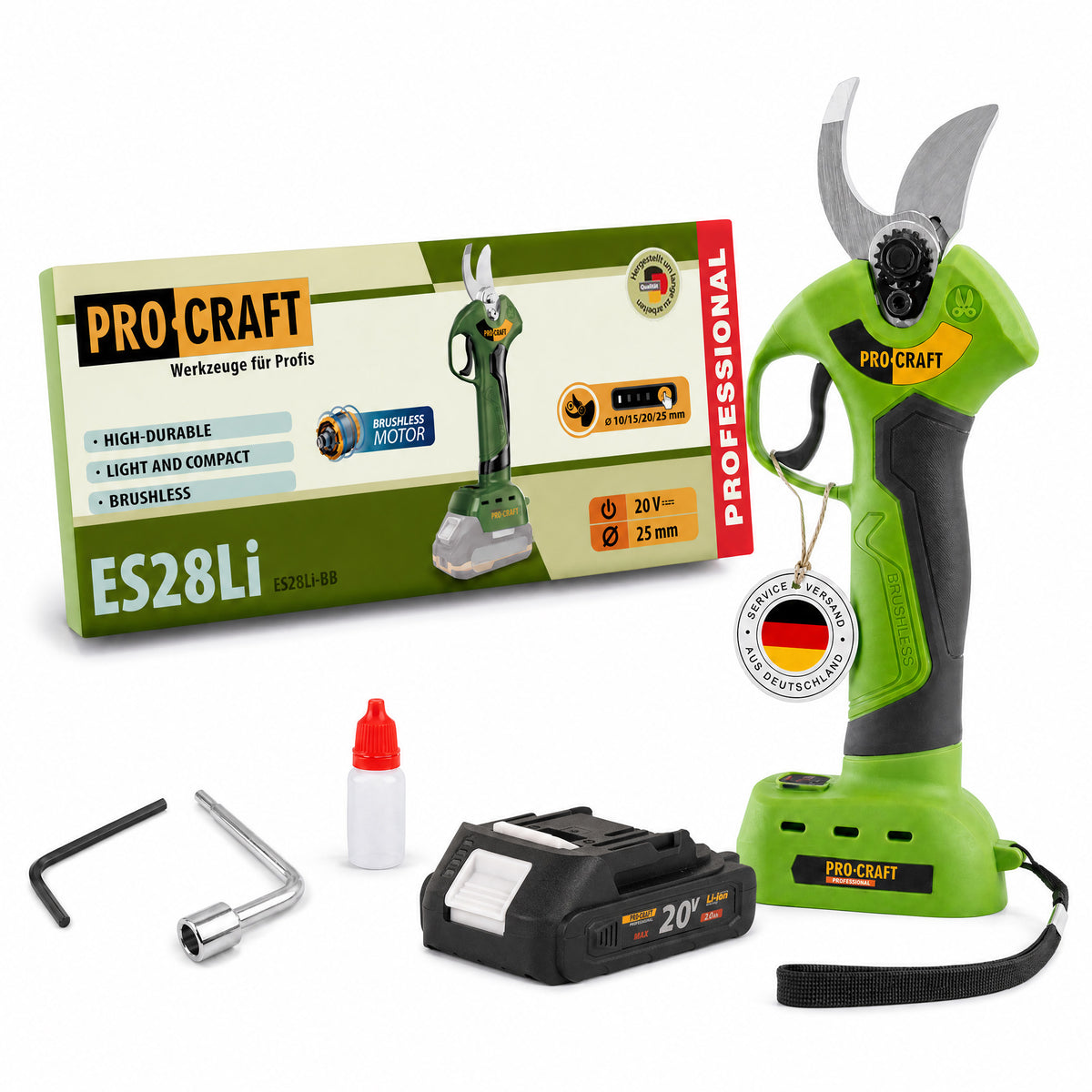 Procraft ES28Li bb Batterie sécateur de jardin 20 V 25 mm + 1x batterie 2,0 Ah - sans chargeur