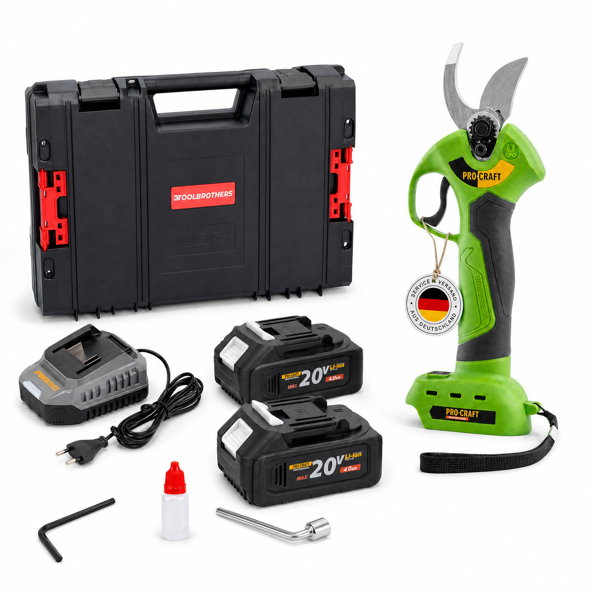 Procraft ES28Li bb Batterie Sécateur de jardin 20 V 25 mm + 2x Batterie 4,0 Ah + Chargeur + RHINO Toolcase