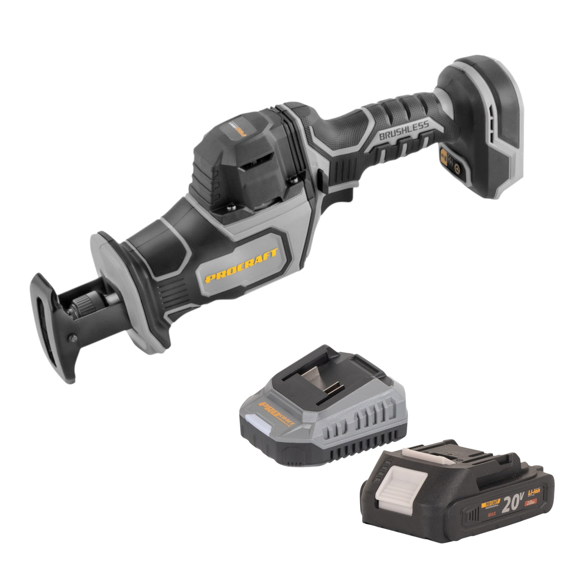 Procraft Industrial RS20Abb Scie sabre Recipro 20 V Brushless + 1x batterie 2,0 Ah + chargeur