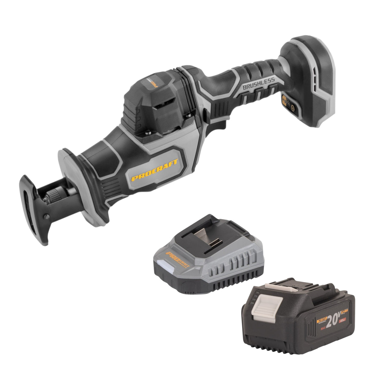 Procraft Industrial RS20Abb Scie sabre Recipro 20 V Brushless + 1x batterie 4,0 Ah + chargeur