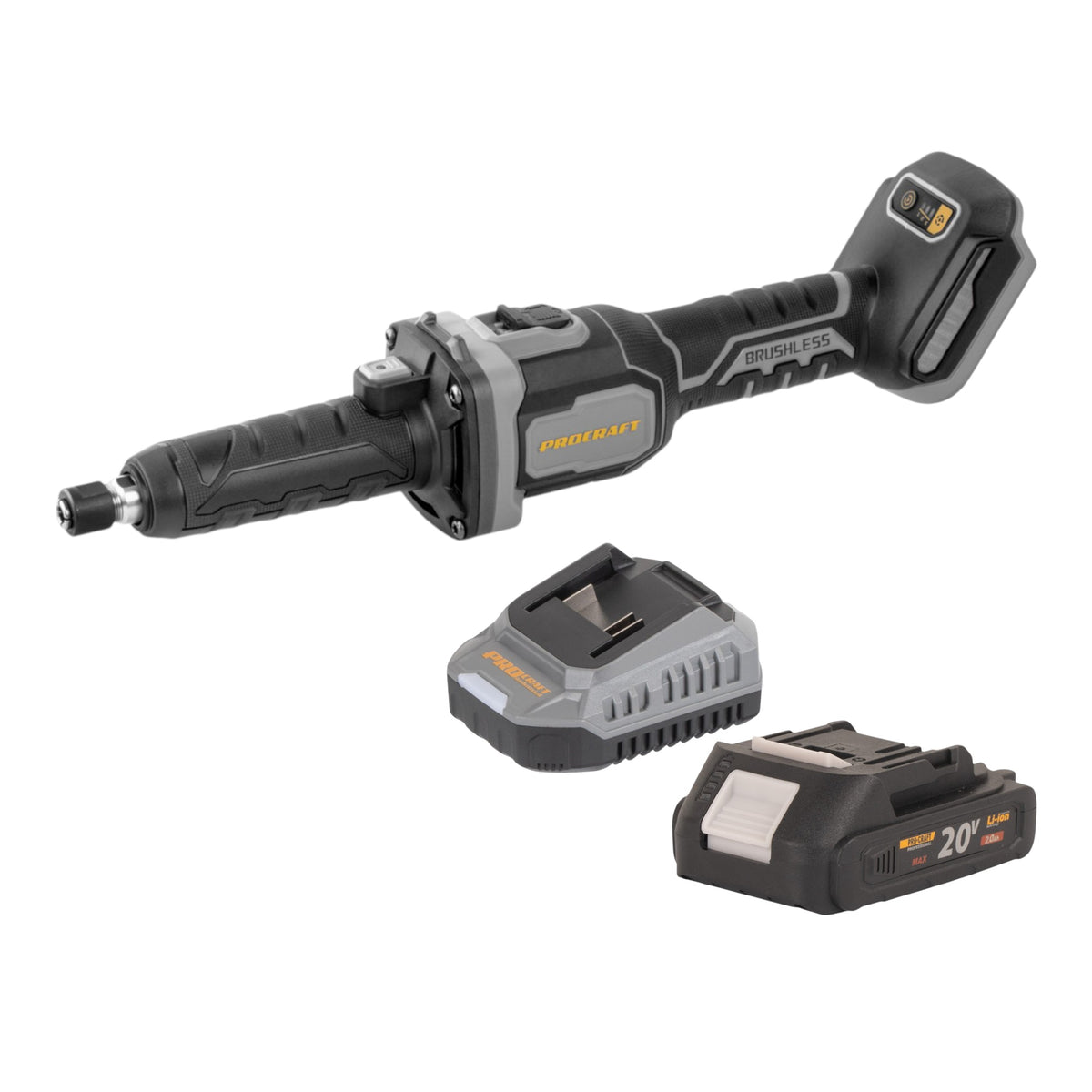 Procraft Industrial DG20A-BB Meuleuse droite à batterie 20 V 6 mm Brushless + 1x batterie 2,0 Ah + chargeur