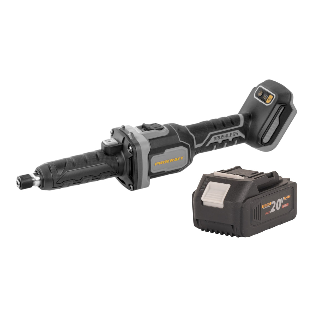 Procraft Industrial DG20A-BB Meuleuse droite à batterie 20 V 6 mm Brushless + 1x batterie 4,0 Ah - sans chargeur