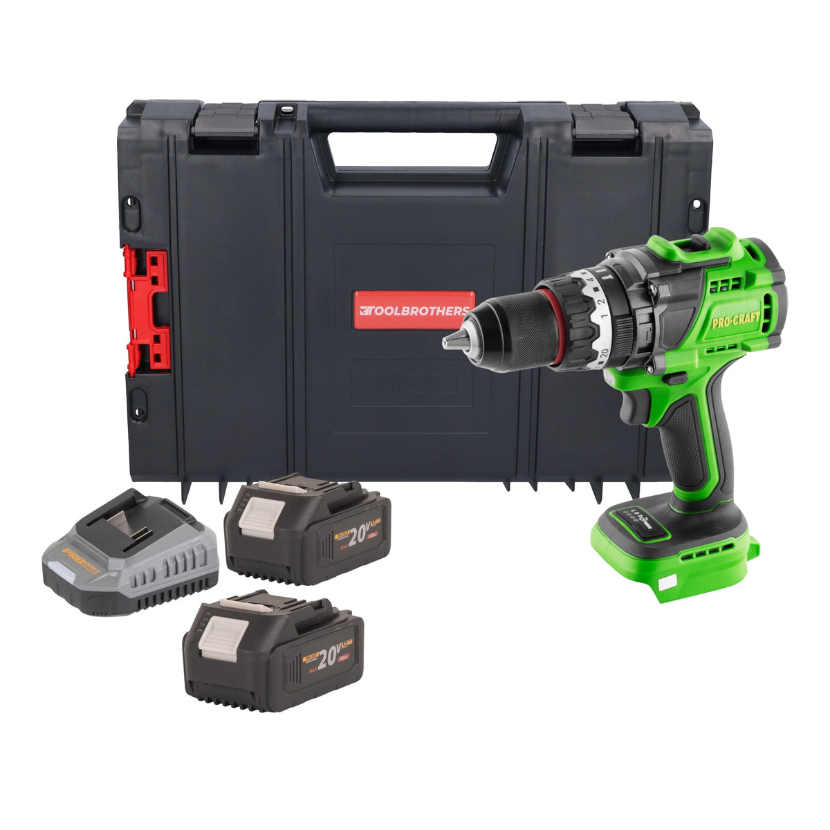 Procraft PA18ProBL-BB Perceuse-visseuse à percussion sans fil 20 V 180 Nm Brushless + 2x batterie 4,0 Ah + chargeur + boîte à outils RHINO