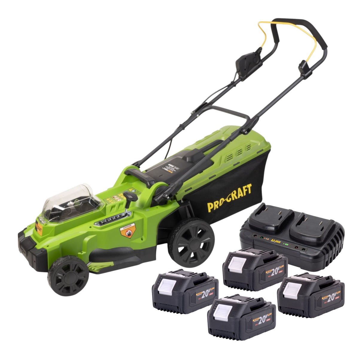 Procraft PLM20bb Tondeuse à gazon sans fil 40 V ( 2x 20 V ) 370 mm Brushless + 4x batterie 4,0 Ah + chargeur