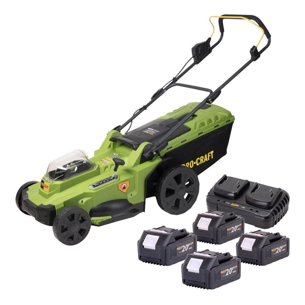 Procraft PLM22bb Tondeuse à gazon sans fil 40 V ( 2x 20 V ) 430 mm Brushless + 4x batterie 4,0 Ah + chargeur