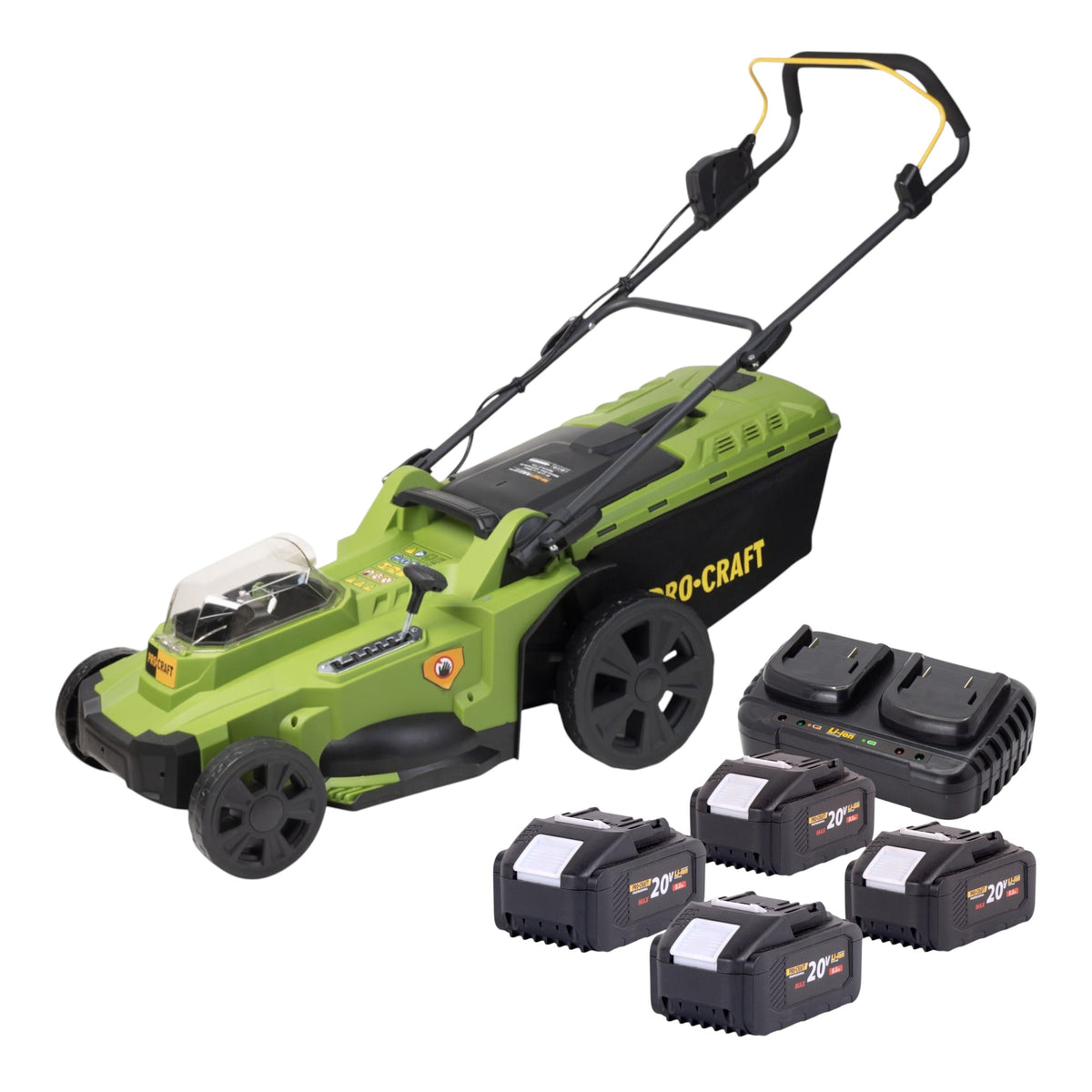 Procraft PLM22bb Tondeuse à gazon sans fil 40 V ( 2x 20 V ) 430 mm Brushless + 4x batterie 8,0 Ah + chargeur