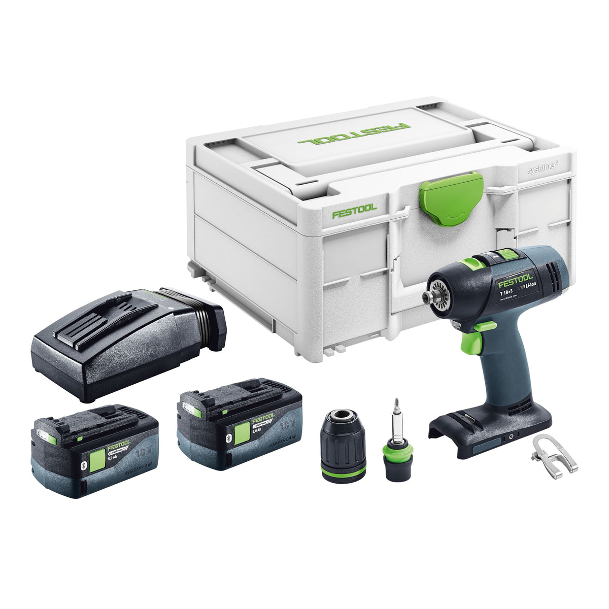 Festool T 18+3 Basic Perceuse-visseuse sans fil 18 V 50 Nm Brushless + 2x batterie 5,0 Ah + chargeur + Systainer